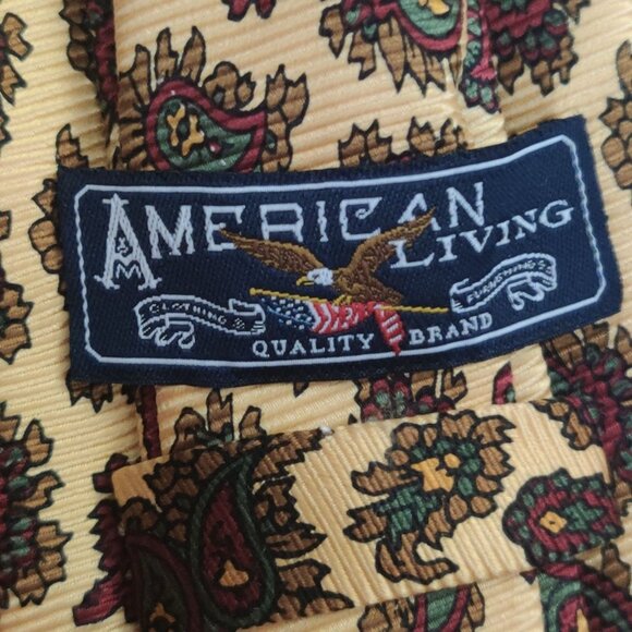 American Living 100% Silk Statement Tie Gold Red Green Paisley Vintage Handmade - Picture 5 of 6